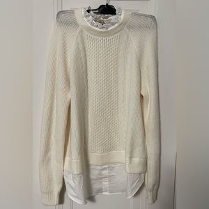 Loft layered mixed media cable sweater size L cream/whitr